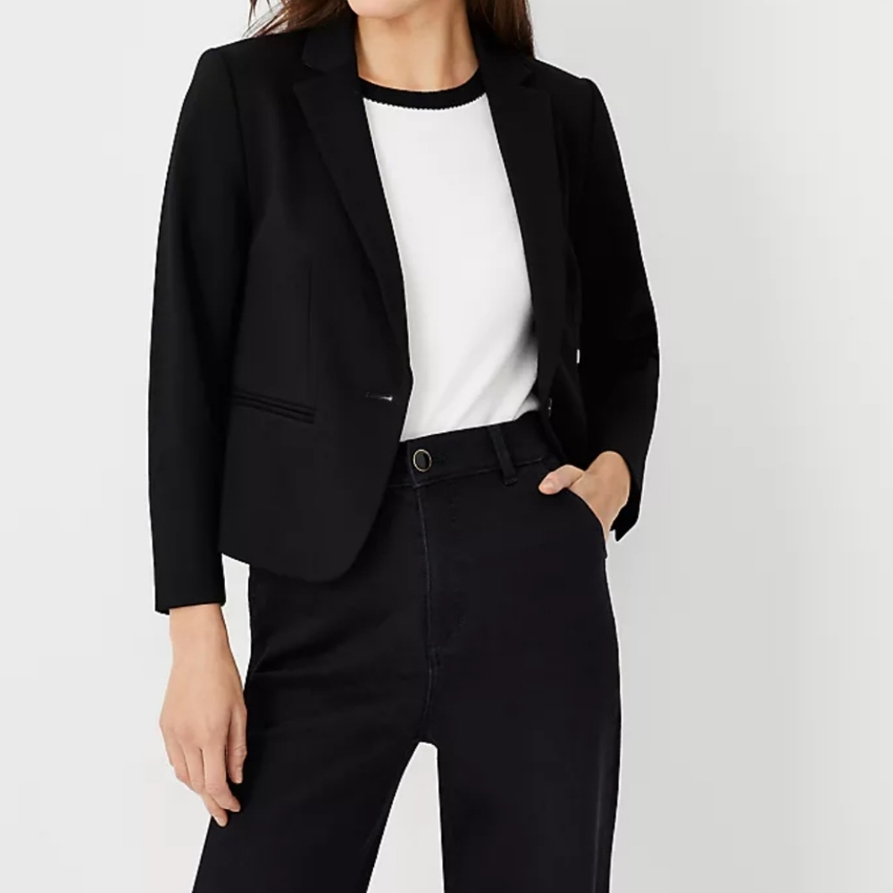 Ann Taylor Dark Blue Denim Structured Blazer